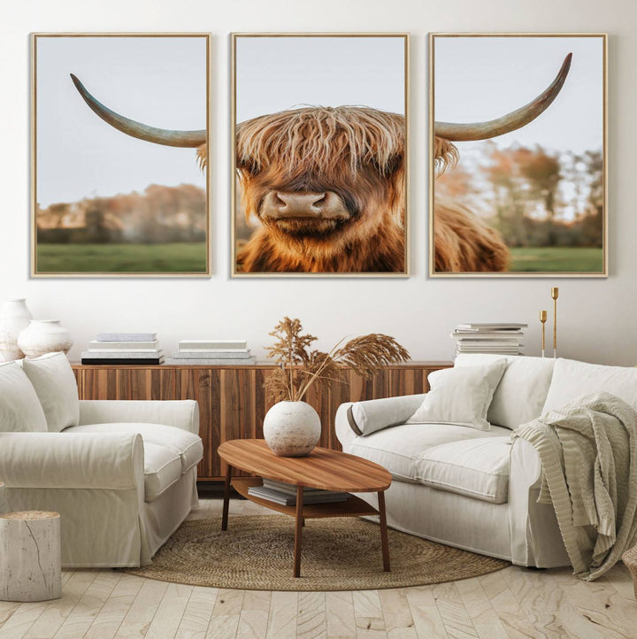 A dining room featuring a Highland Cow Animal Scottish Cattle canvas.