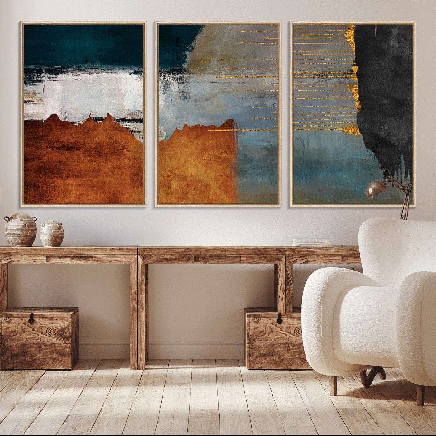 MGV-FC-60X30-3P - Modern Abstract Canvas Art Canvas Print - Framed and Ready to Hang Artwork for Contemporary Living