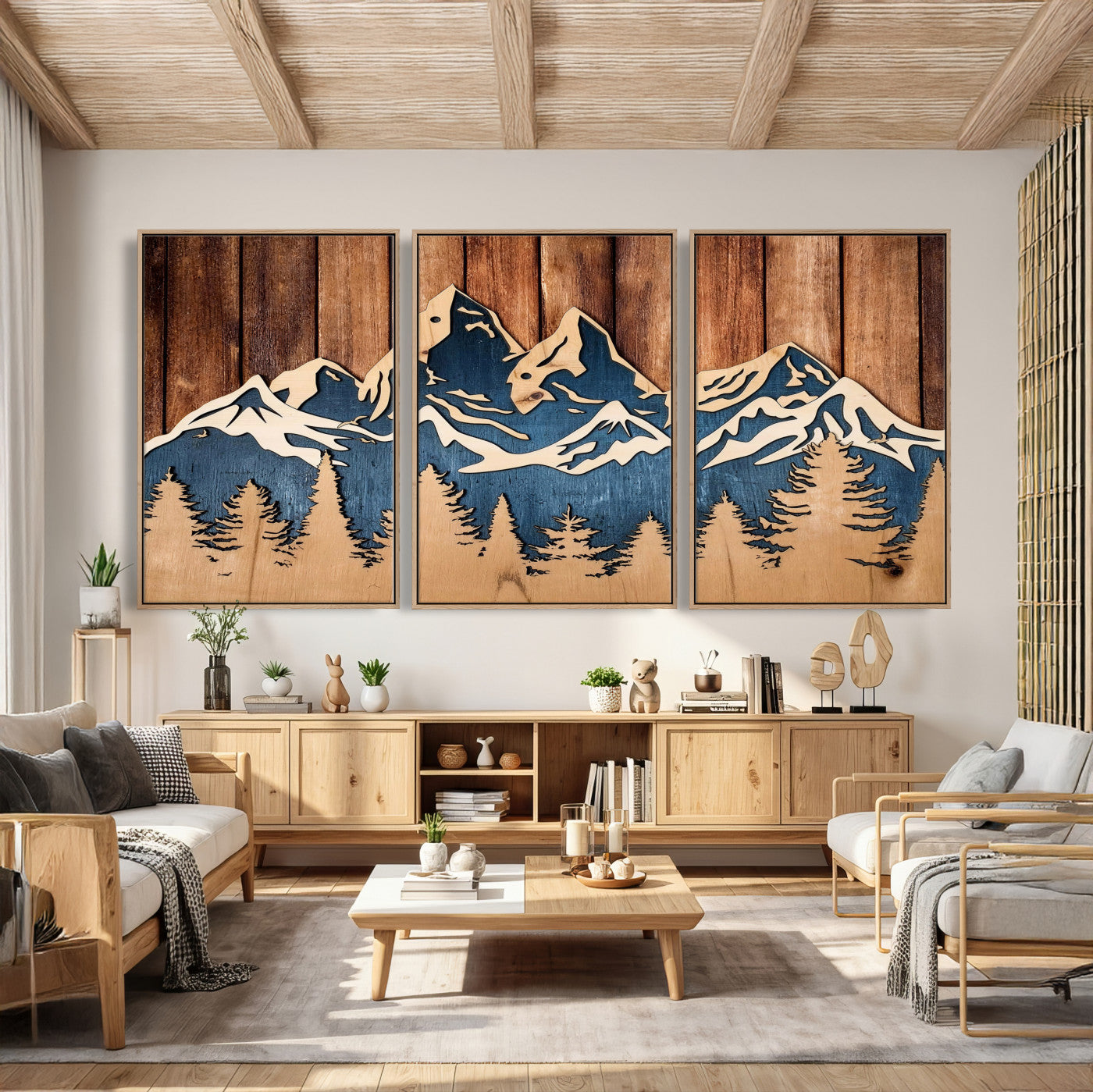 41330-MGV-CV-36X24 - Rustic Wood Style Mountain Wall Art, Nature Forest Canvas Print, Wooden Textured Mountain Artwork Print