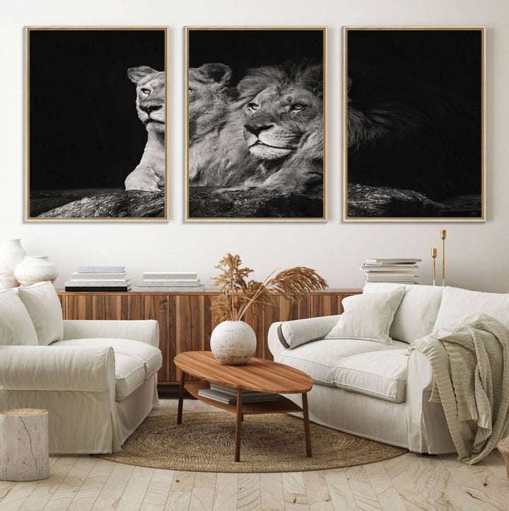 The Lion Couple Canvas Wall Art Print hangs prominently.