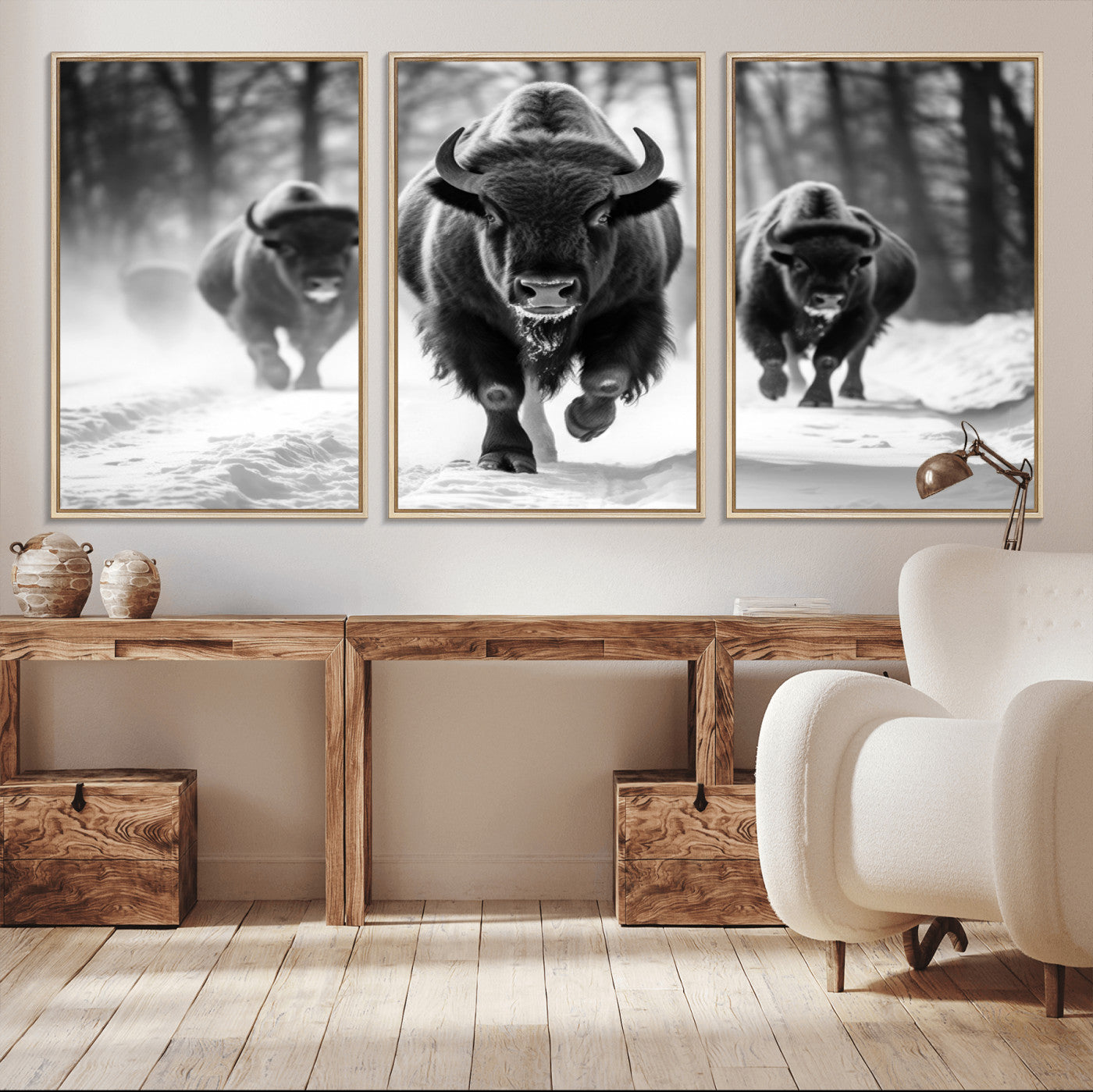MGV-FC-60X30-3P - Buffalo Wall Art Canvas Print, Bison Family Wall Art Canvas Print