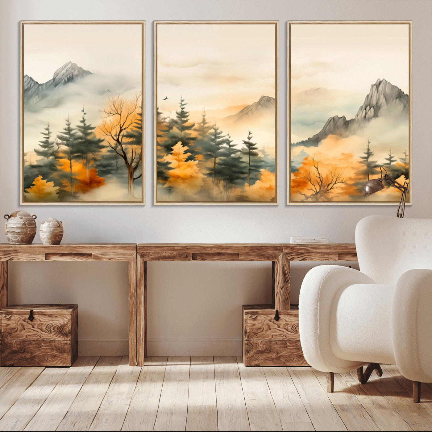 79192-MGV-CV-36X24-Abstract Watercolor Mountains and Trees Autumn Art, Watercolor Mountains and Trees Canvas Print