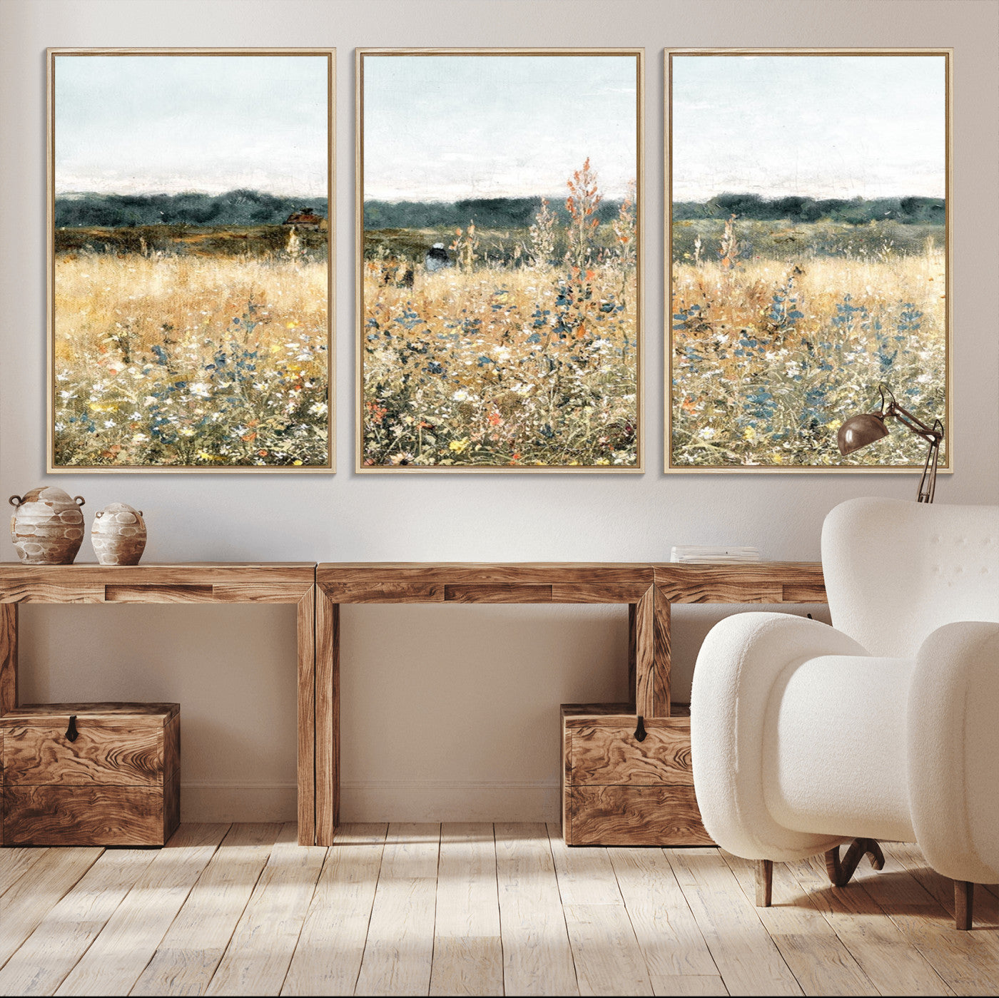 MGV-FC-60X30-3P - Wildflower Field Wall Art Canvas | Nature-Inspired Landscape Canvas Print for Living Room or Office | Rustic Floral Decor