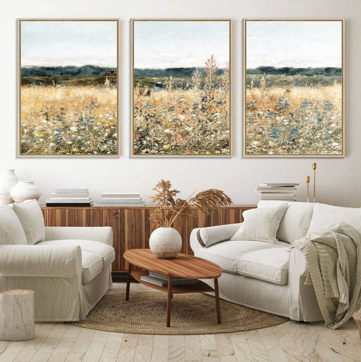 The Wildflower Field Wall Art adds a rustic touch to the space.