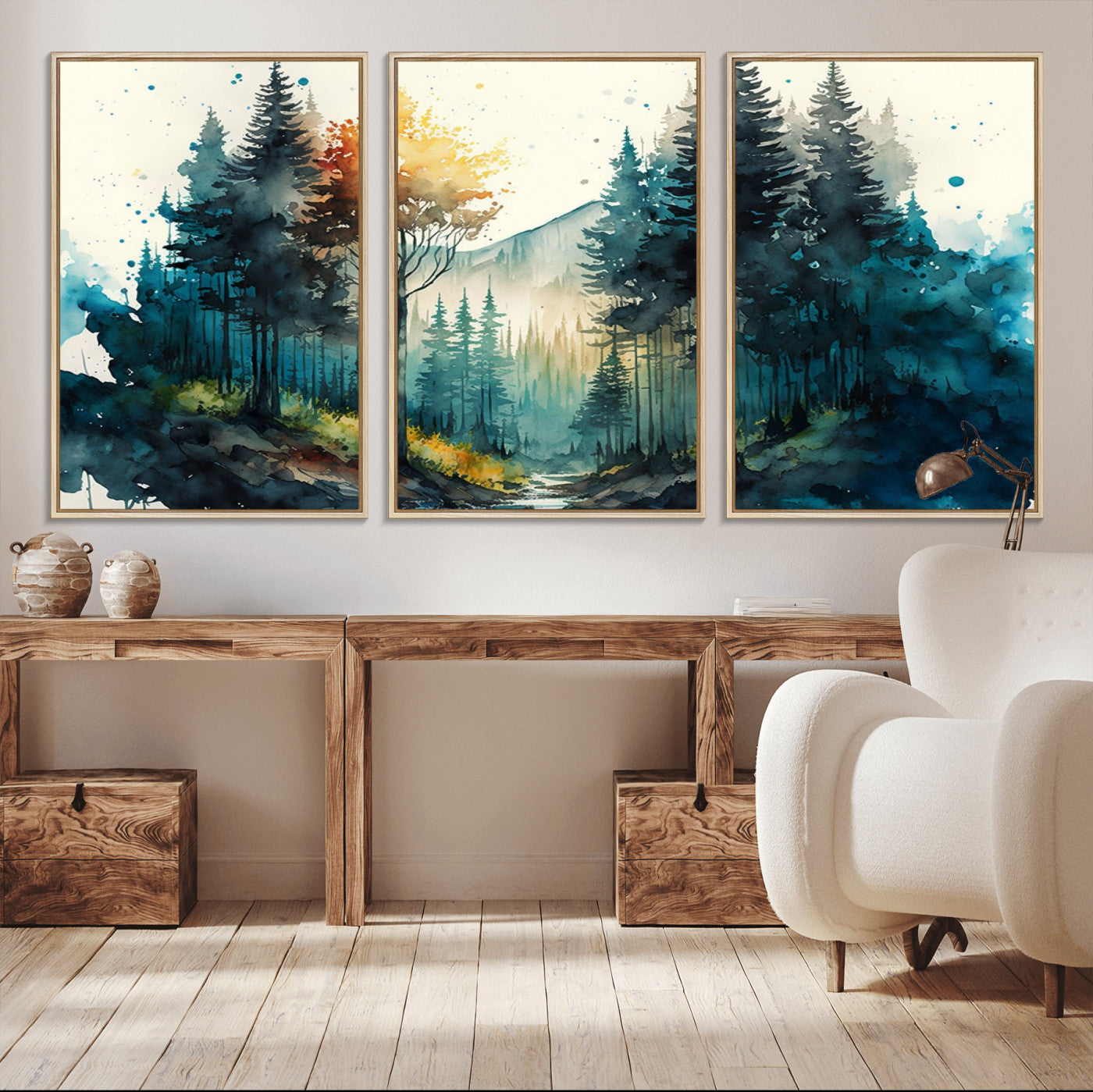 MGV-FC-60X30-3P - Watercolor Trees Forest Abstract Wall Art Canvas Print