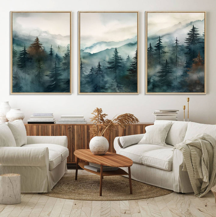 Serenity Forest Wall Art Canvas above the table adds a nature-inspired vibe to the space.