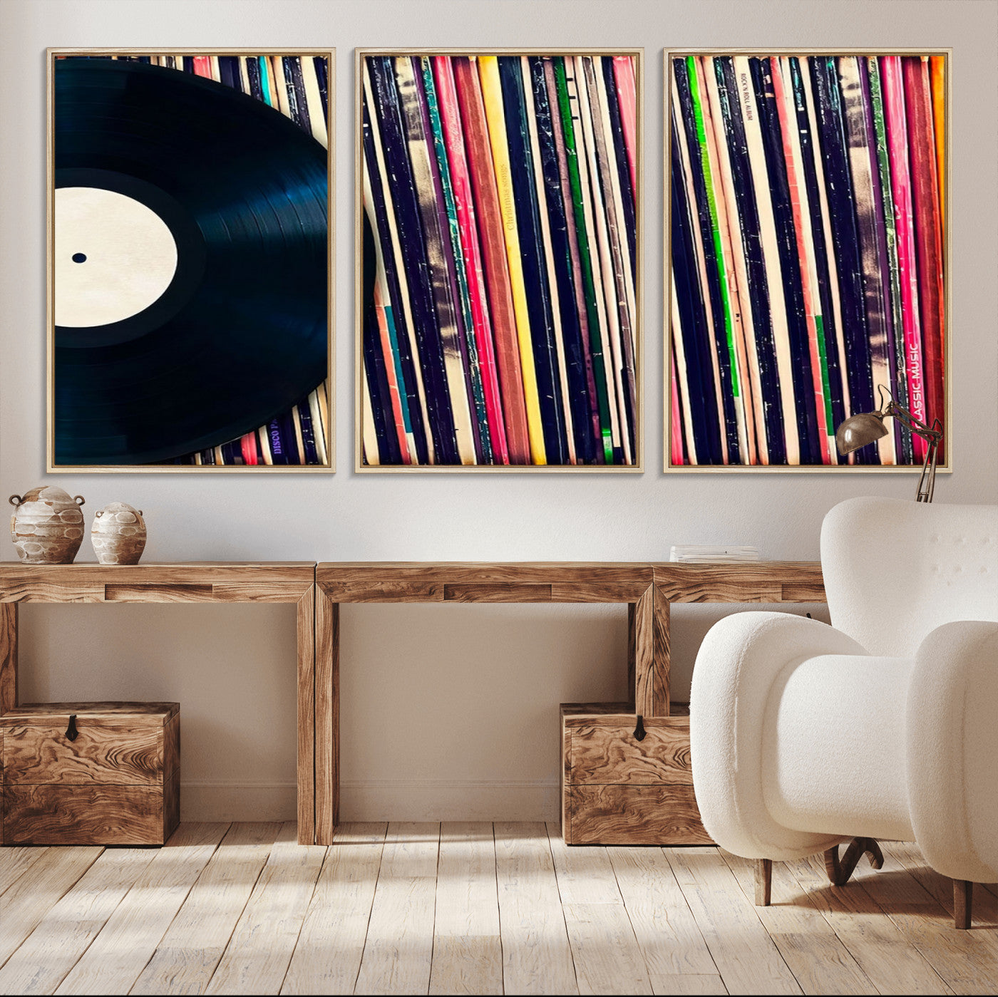 MGV-FC-60X30-3P - Vinyl Record and Album Collection Canvas Wall Art - Retro Music Decor for Living Room, Vintage Vinyl Lover’s Set
