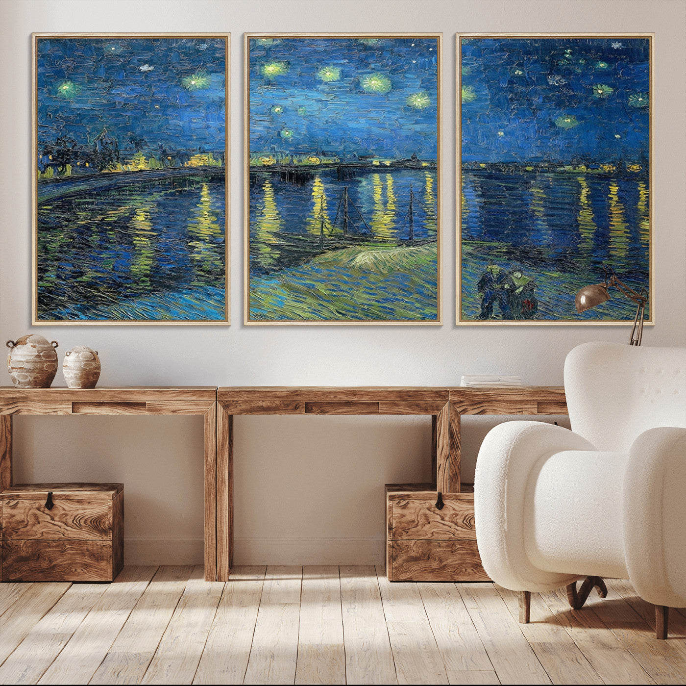94605-MGV-CV-36X24-Vincent van Gogh Starry Night over the Rhone Abstract Wall Art Canvas, Starry Night Canvas Print
