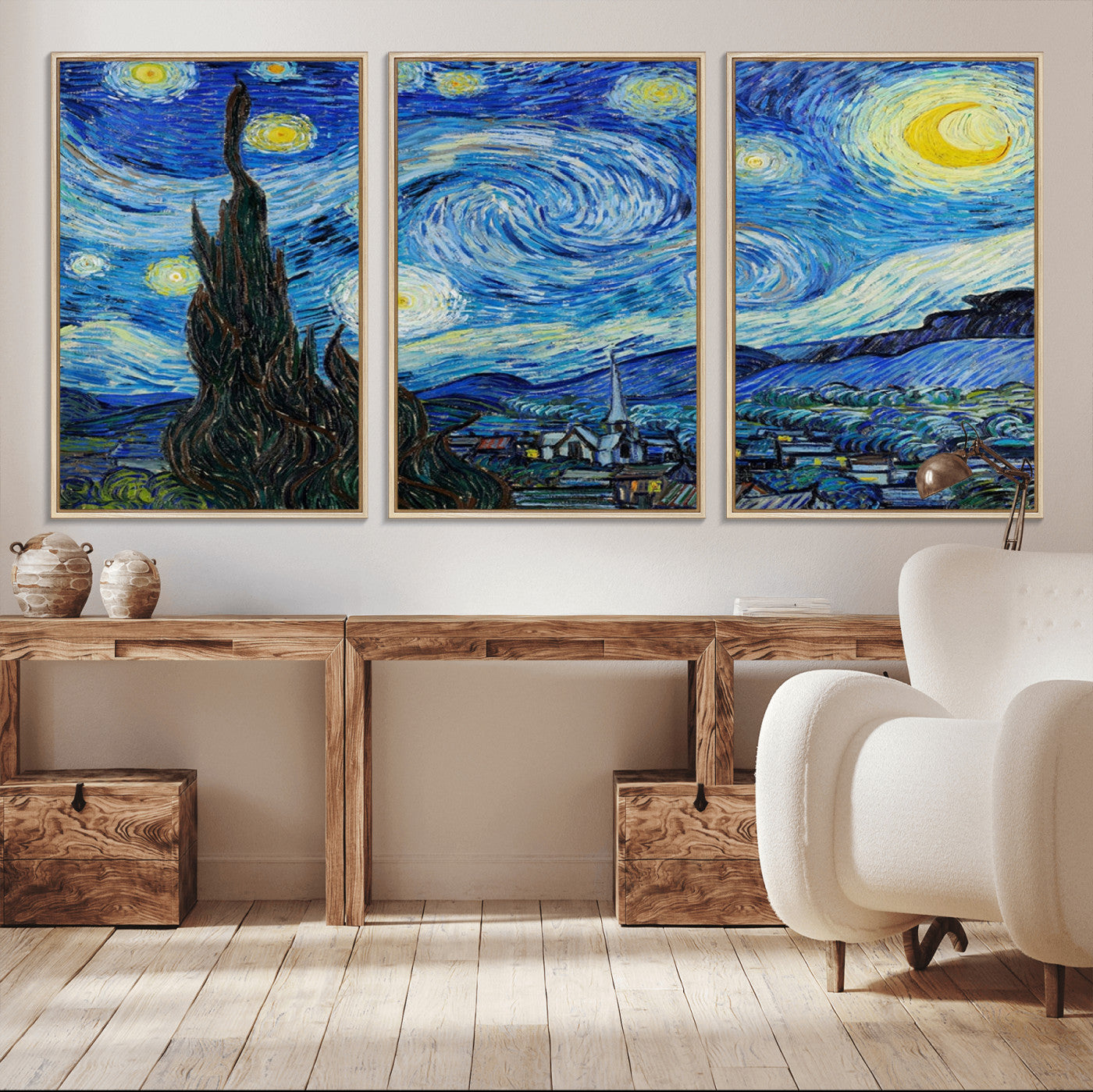 MGV-FC-60X30-3P - Vincent Van Gogh The Starry Night Abstract Wall Art Canvas Print
