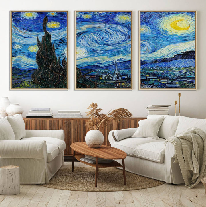 A canvas print of The Starry Night, offering museum-quality art, ready to hang.