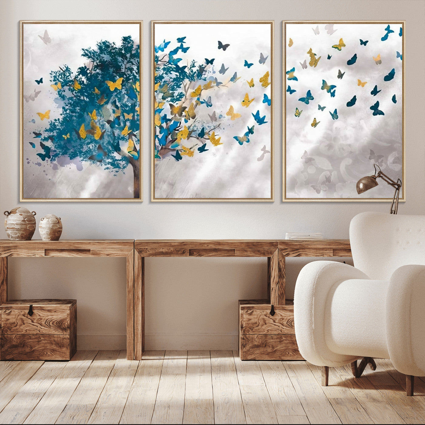 MGV-FC-60X30-3P - Tree Butterfly Abstract Tree and Butterfly Wall Art Canvas Print