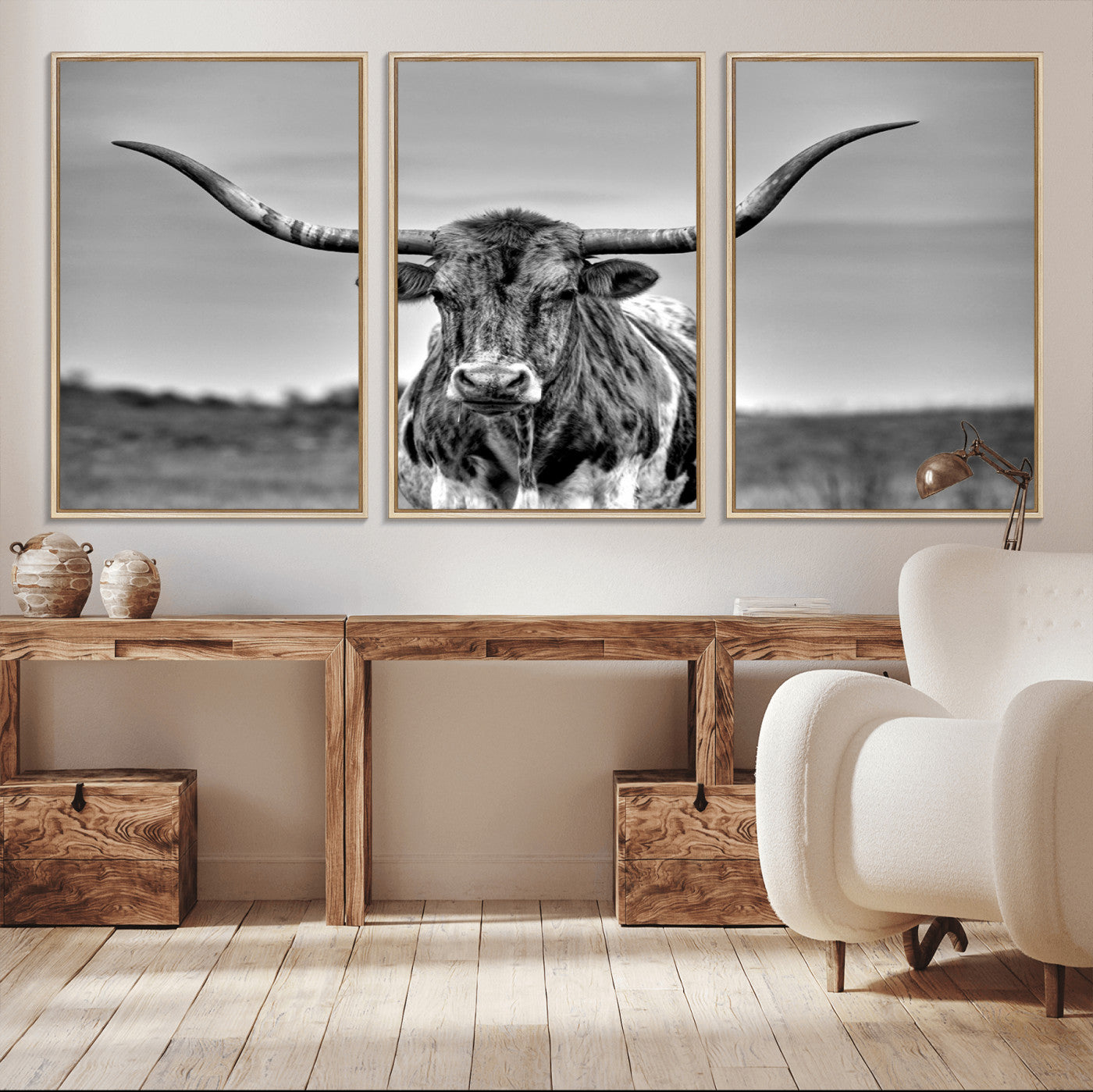 MGV-FC-60X30-3P - Texas Longhorn Cpw Wall Art, Texas Longhorn Canvas, Cattle Canvas Print