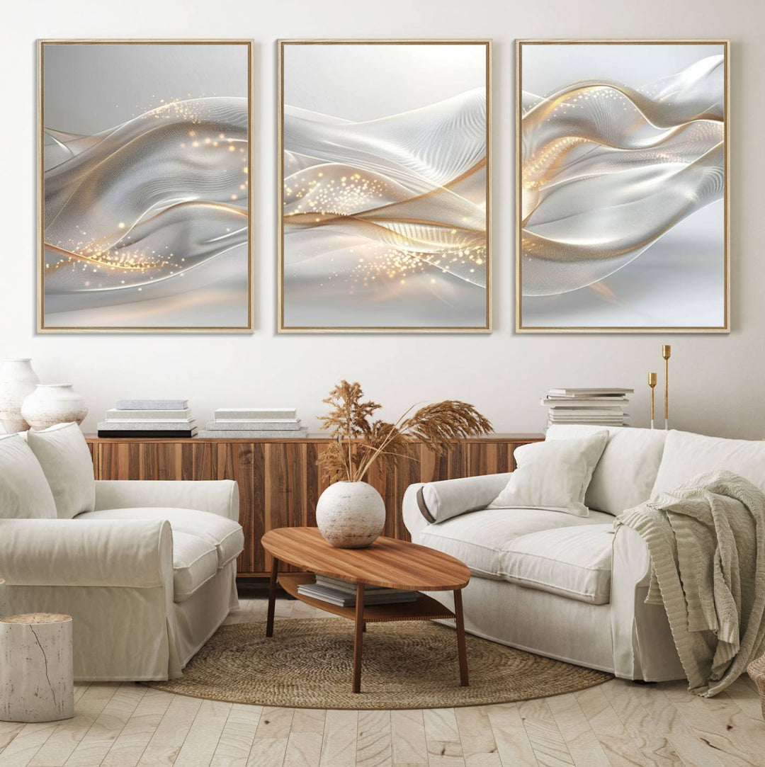 The Abstract Art Grey and Gold Lines Wall Art is a standout piece.