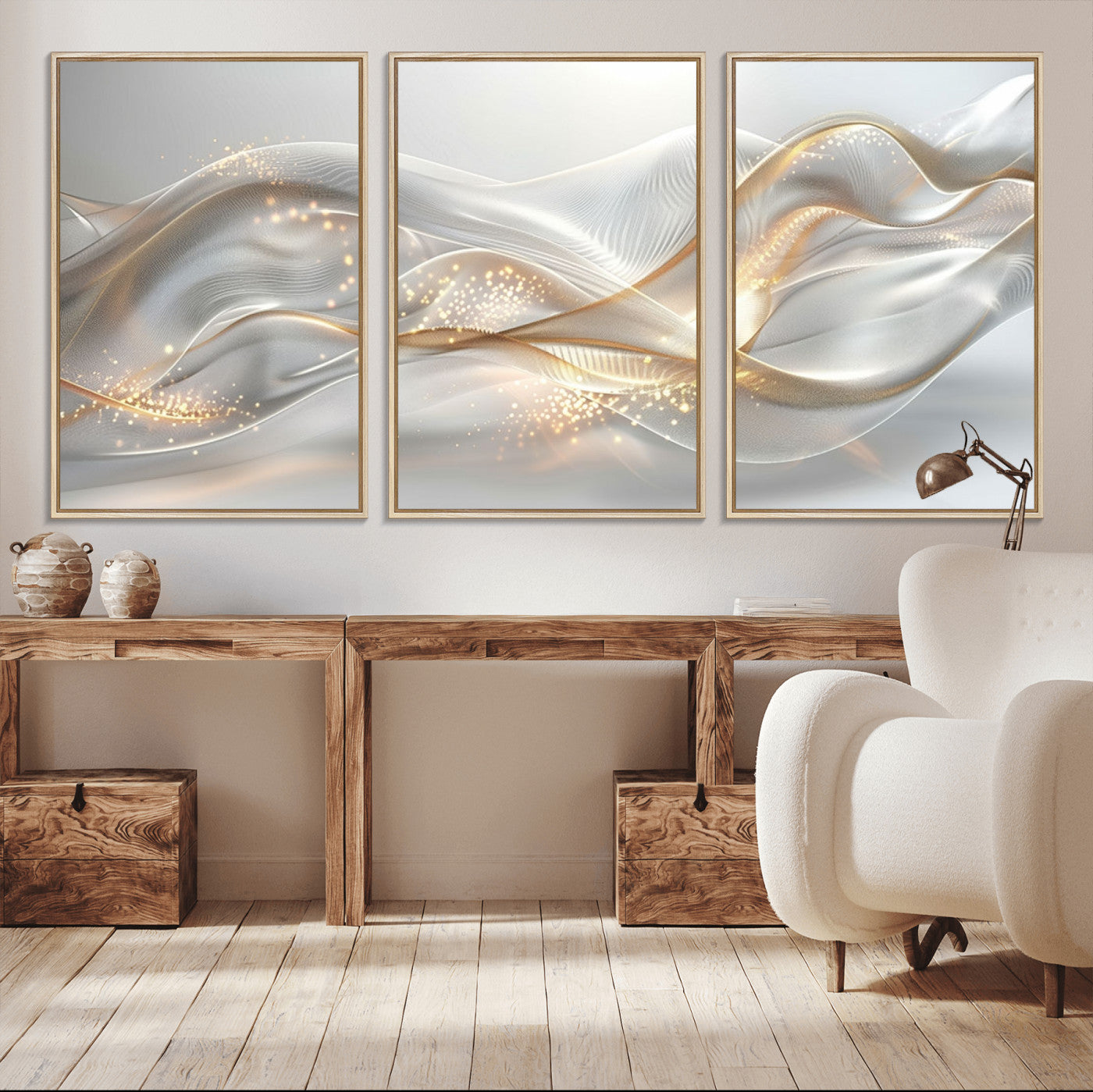 -Abstract art Grey and Gold Lines Wall Art
