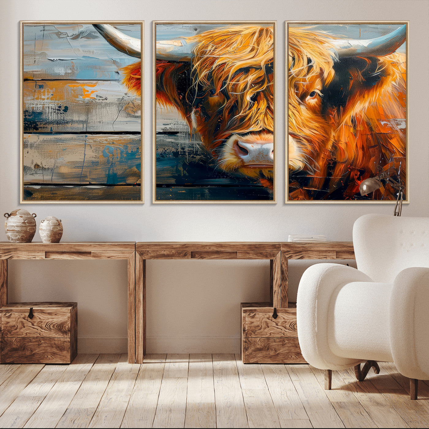 92312-MGV-CV-36X24-Highland Cow Abstract Canvas Wall Art – Bold Farmhouse Rustic Decor – Ready to Hang