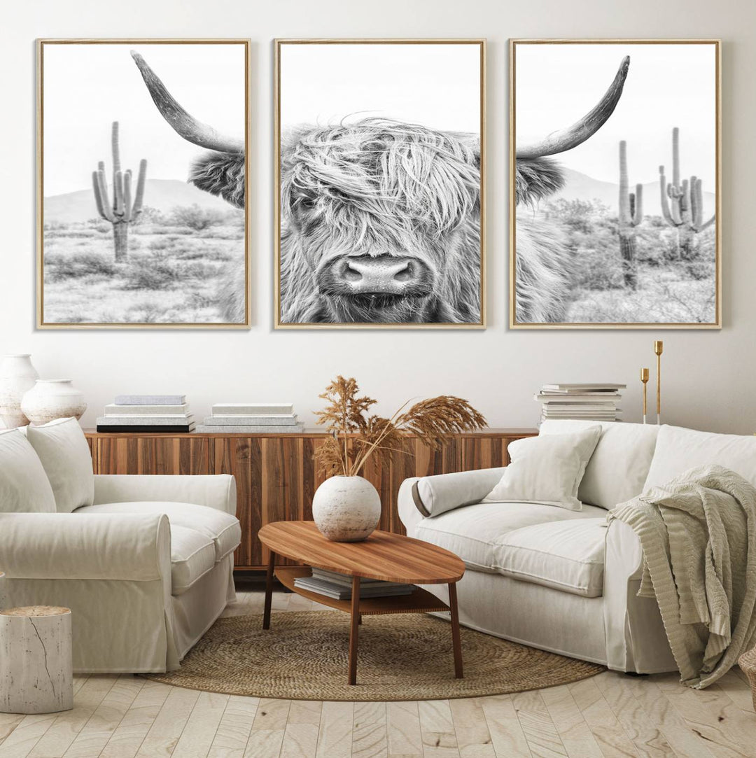 Enhance your kitchen with the Rustic Charm Cow Longhorn Bighorn Wall Art Canvas Print.