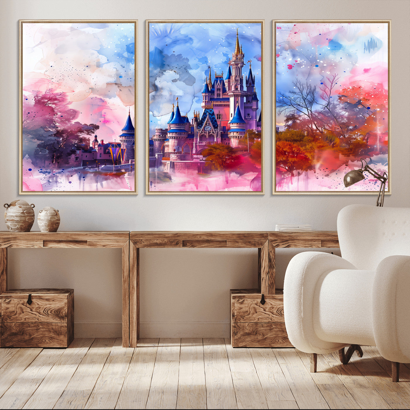 MGV-FC-60X30-3P - Disney Wall Art: Dreamy Watercolor Cinderella Castle Canvas Print