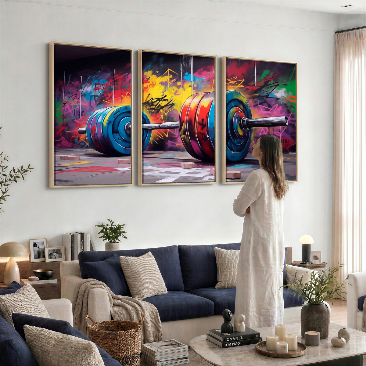 13549-MGV-CV-36X24 - Abstract Graffiti Barbell Canvas Wall Art | Urban Fitness Meets Bold Street Art