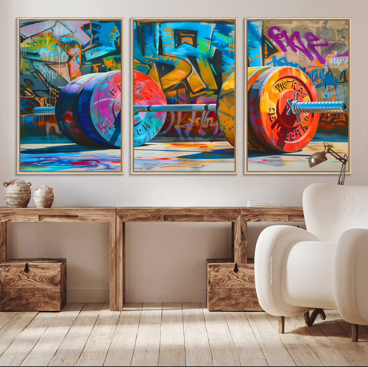 MGV-FC-60X30-3P - Fitness Gym Barbell Graffiti Wall Art Canvas Print
