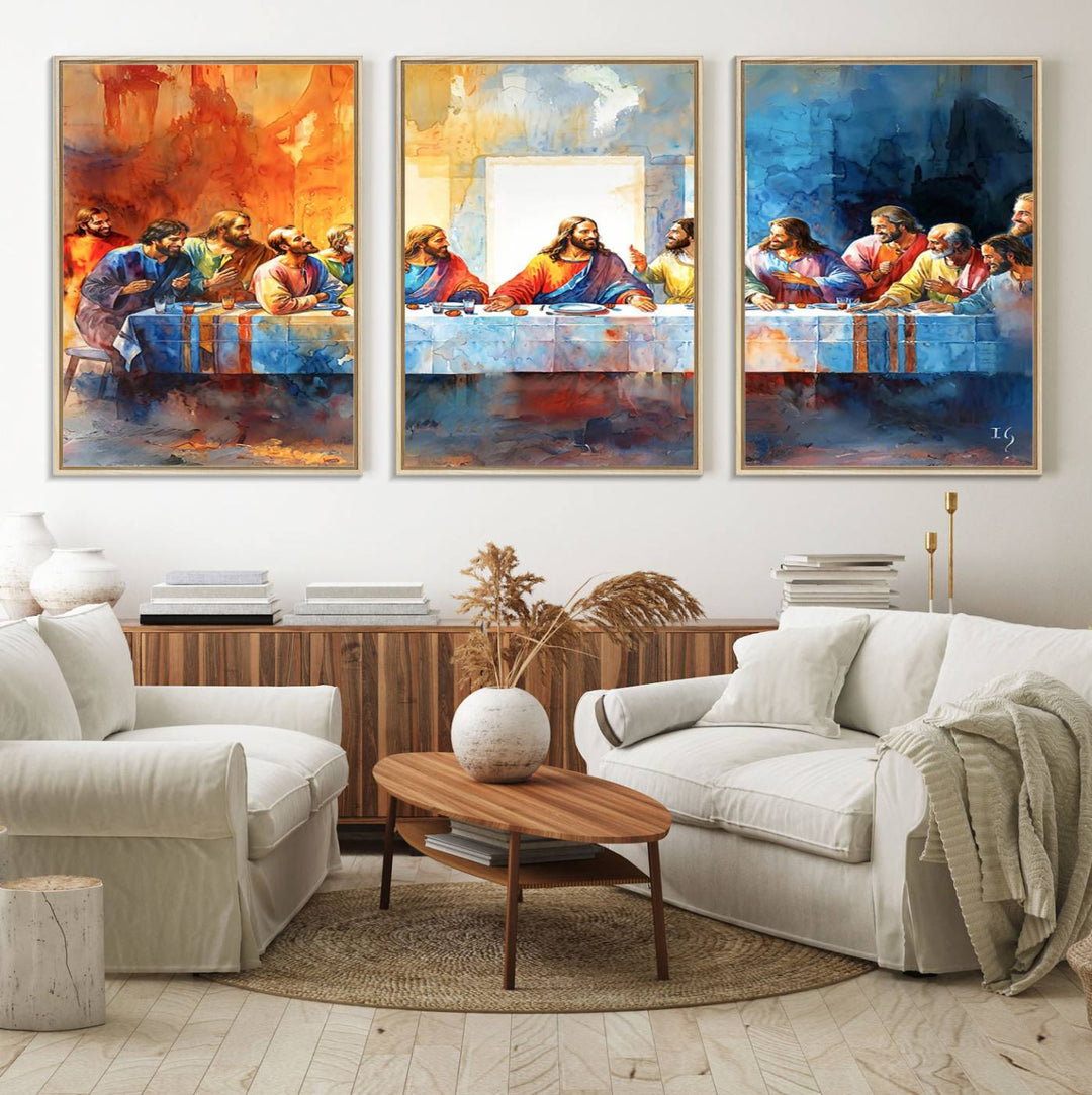 The Abstract Watercolor The Last Supper Wall Art with a gallery finish hangs prominently.