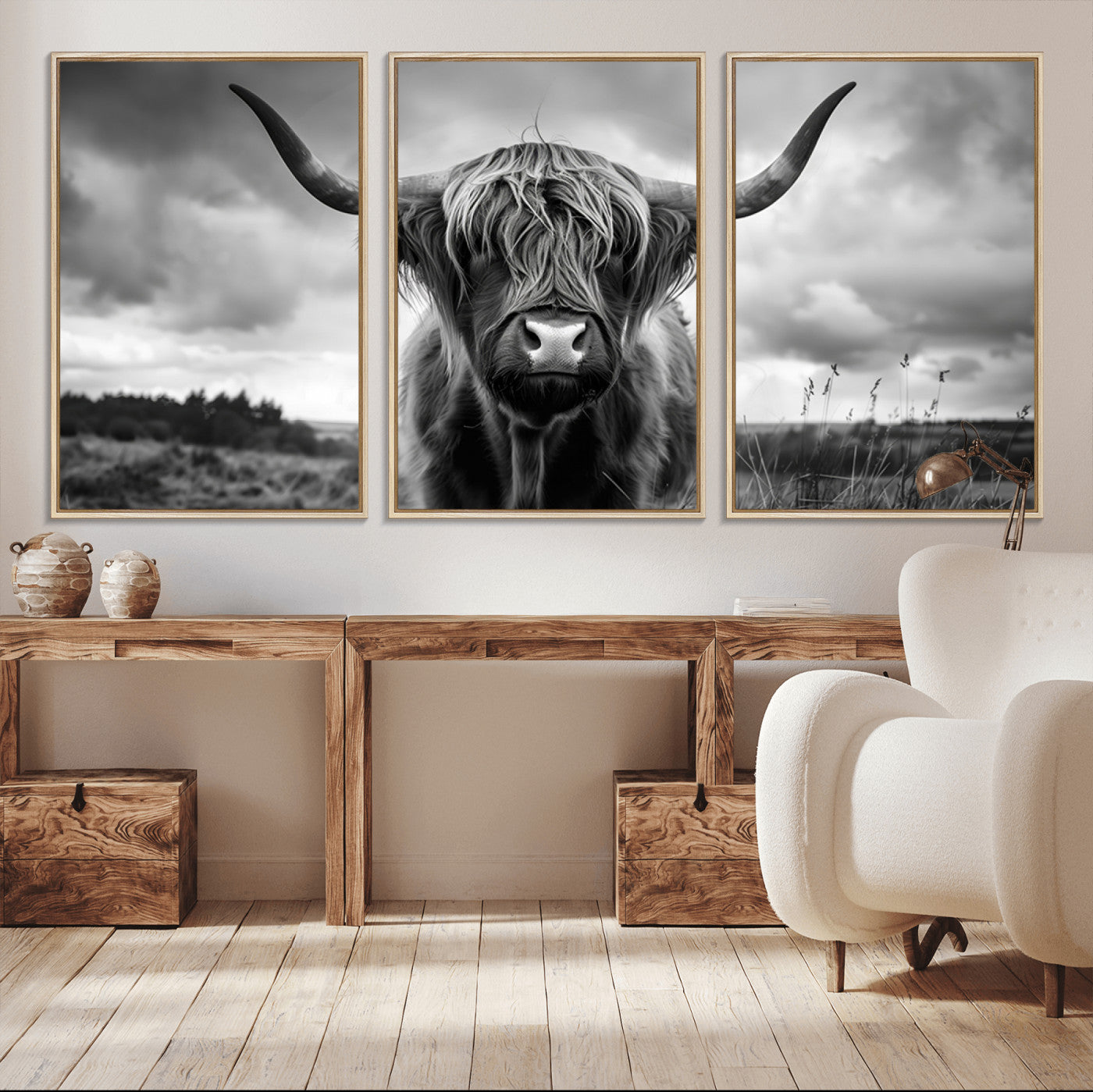 17924-MGV-CV-36X24-Scottish Cow Wall Art Canvas Print | Longhorn Wall Art | Bighorn Animal Wall Art