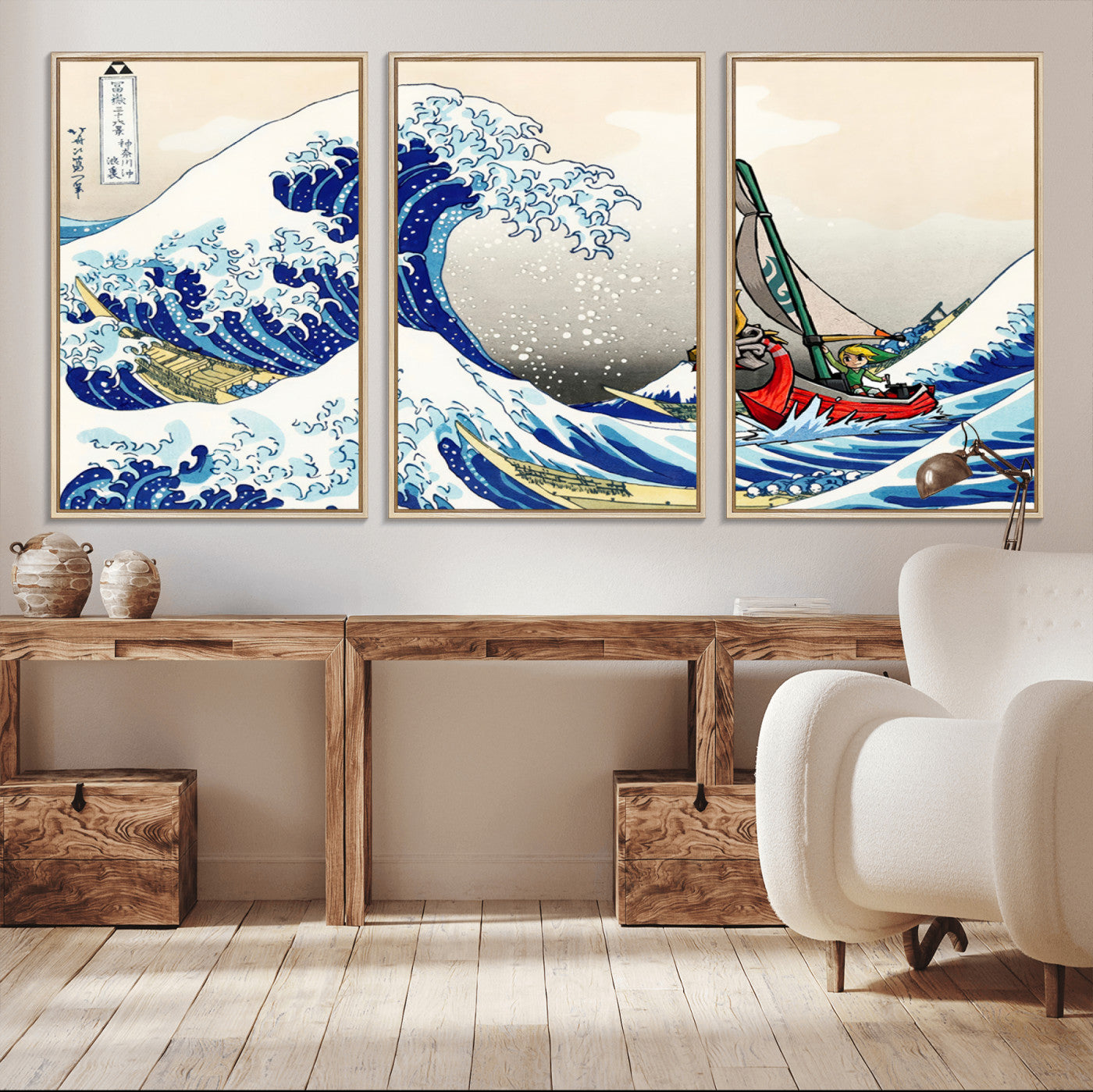 19450-MGV-CV-36X24-Katsushika Hokusai Kanagawa Giant Wave Wall Art Canvas Print | Iconic Japanese Art for Living Room