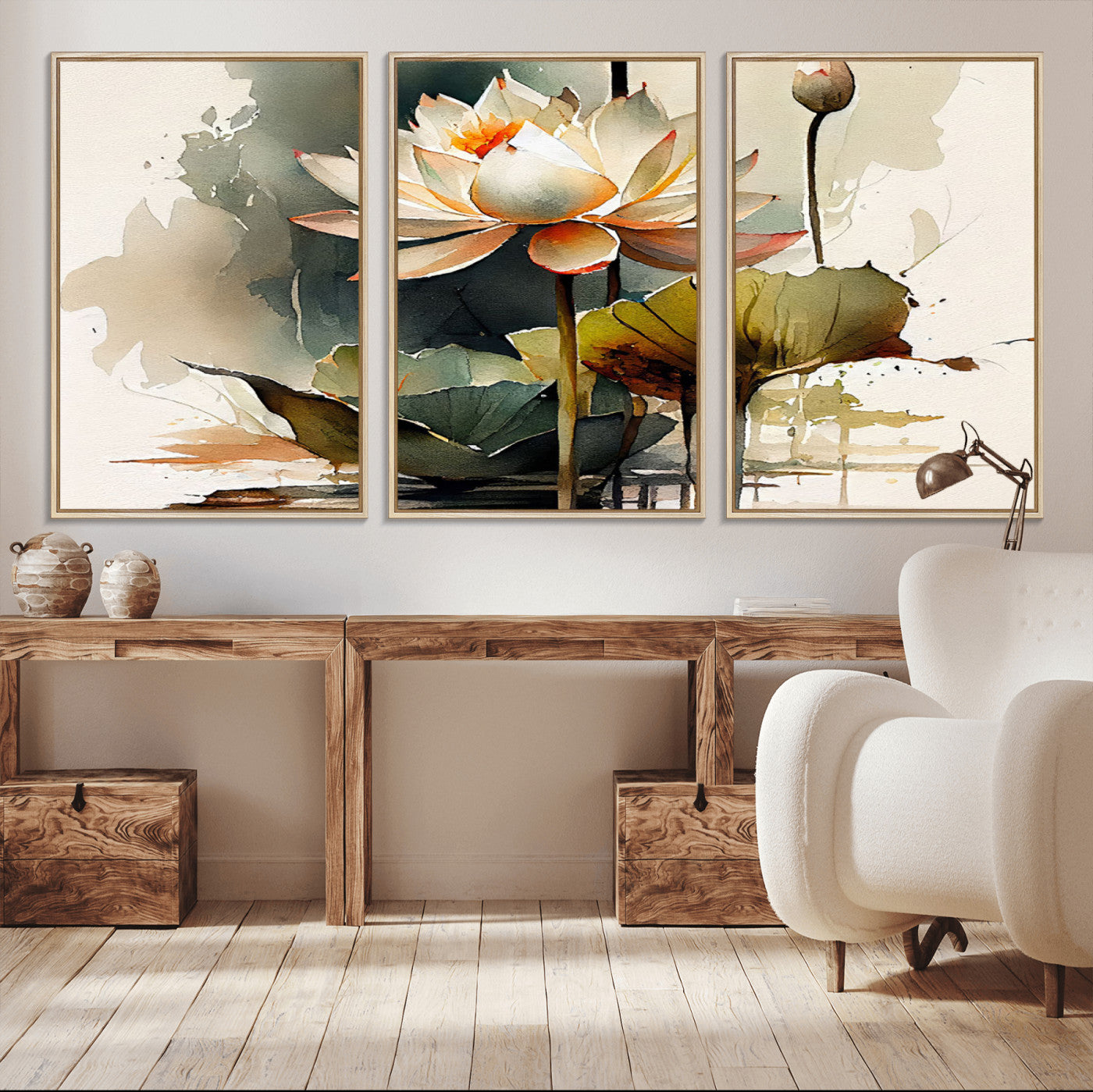 -Lotus Flower Watercolor Canvas Print – A Symbol of Serenity and Growth, Captured in Soft Watercolors