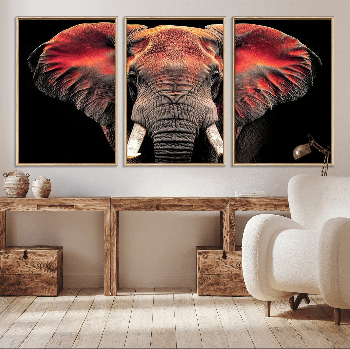 54719-MGV-FC-60X30-3P_Natural-Elephant Wall Art Canvas Print