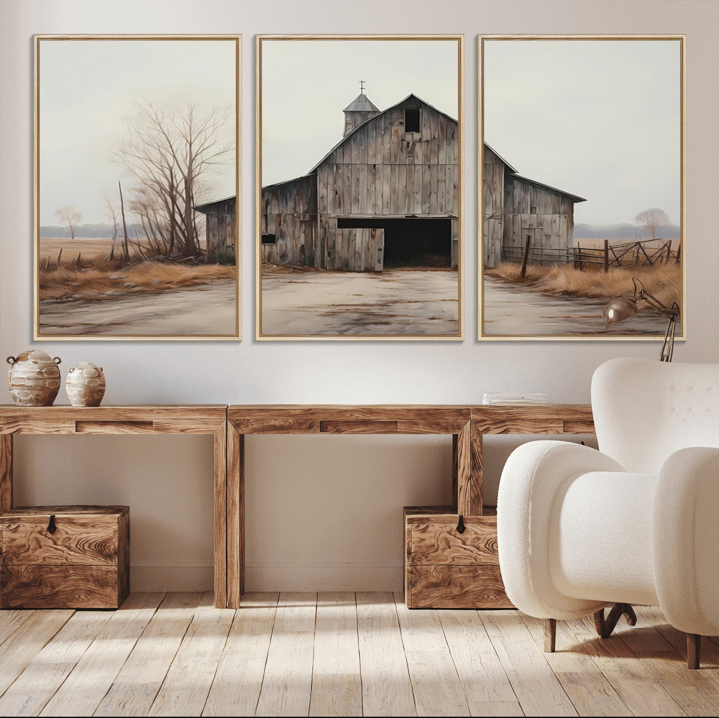 MGV-FC-60X30-3P - Farmhouse Rustic Barn Wall Art Canvas Print – Framed and Ready to Hang – Perfect Addition to Farmhouse Wall Décor