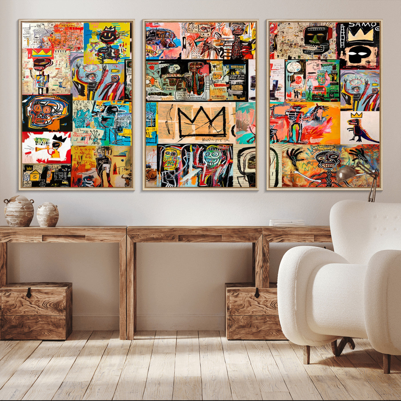 MGV-FC-60X30-3P - Abstract Art Collage Wall Art Canvas Print – Framed, Ready to Hang, Urban Graffiti Style