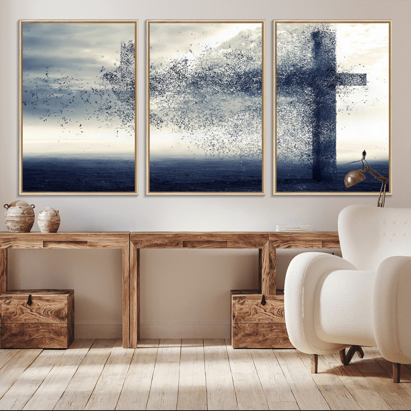 MGV-FC-60X30-3P - Jesus and the Fading Cross Wall Art Print – Symbol of Faith, Christian Wall Art Canvas Print, Framed