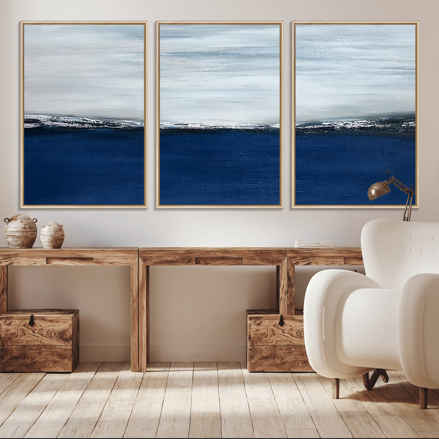 MGV-FC-60X30-3P - Navy Blue Abstract Wall Art Canvas Print