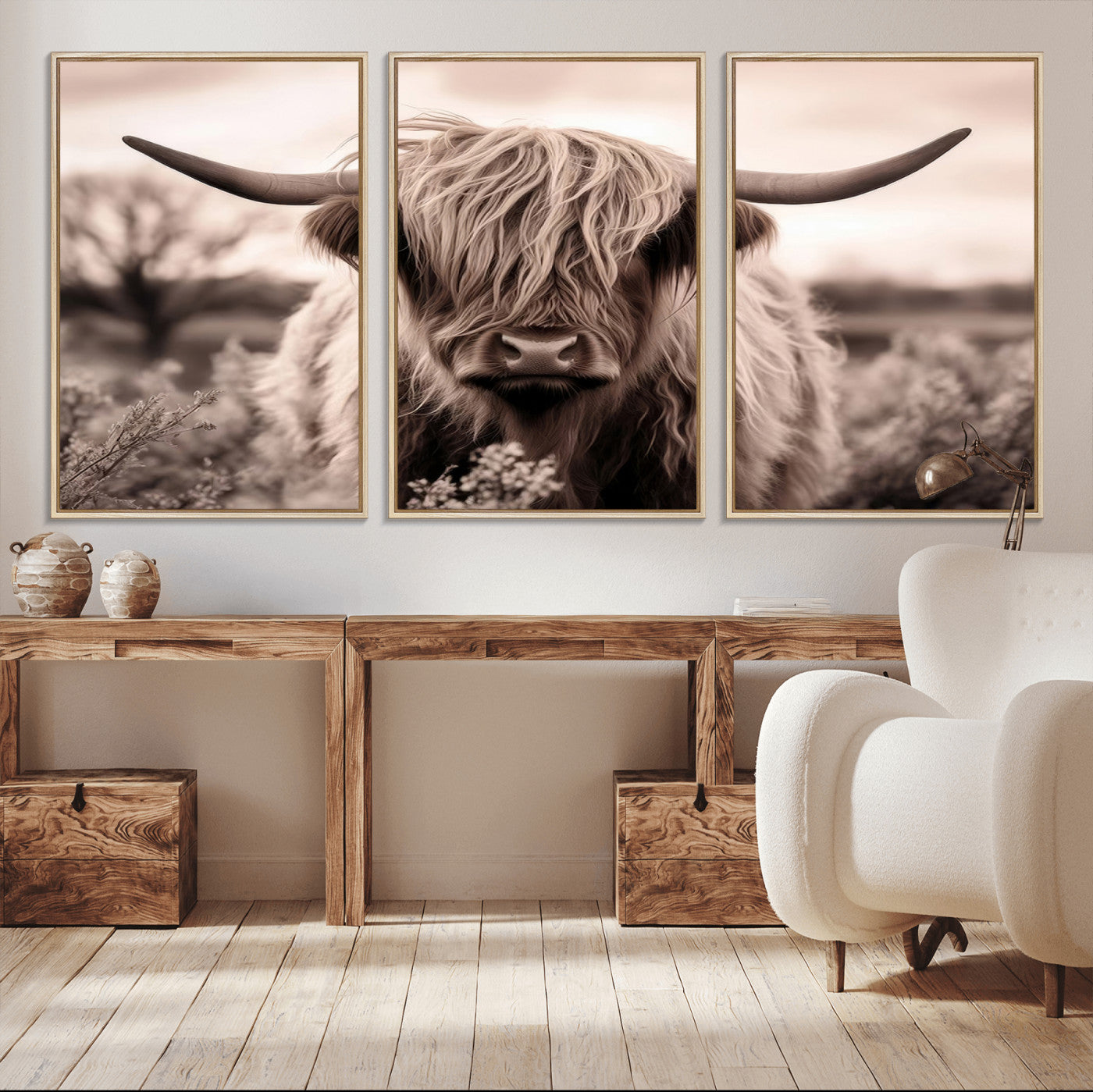 MGV-FC-60X30-3P - Scottish Cow Longhorn Wall Art Canvas Print