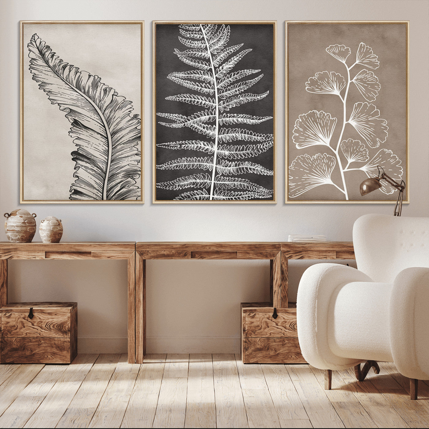 MGV-FC-60X30-3P - Minimalist Botanical Wall Art Canvas Print, Framed and Ready to Hang - Nature Art Print for Home