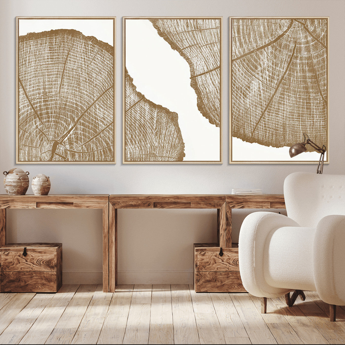 -Rustic Brown Tree Ring Wall Art Canvas Print – Framed and Ready to Hang – Elegant Nature-Inspired