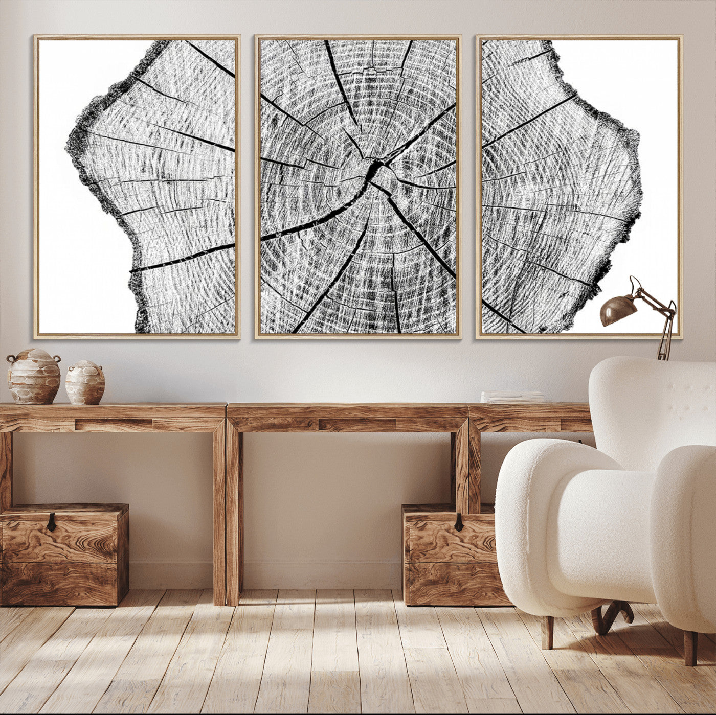 -Rustic Tree Ring Wall Art Canvas Print – Framed and Ready to Hang – Perfect for Nature-Inspired and