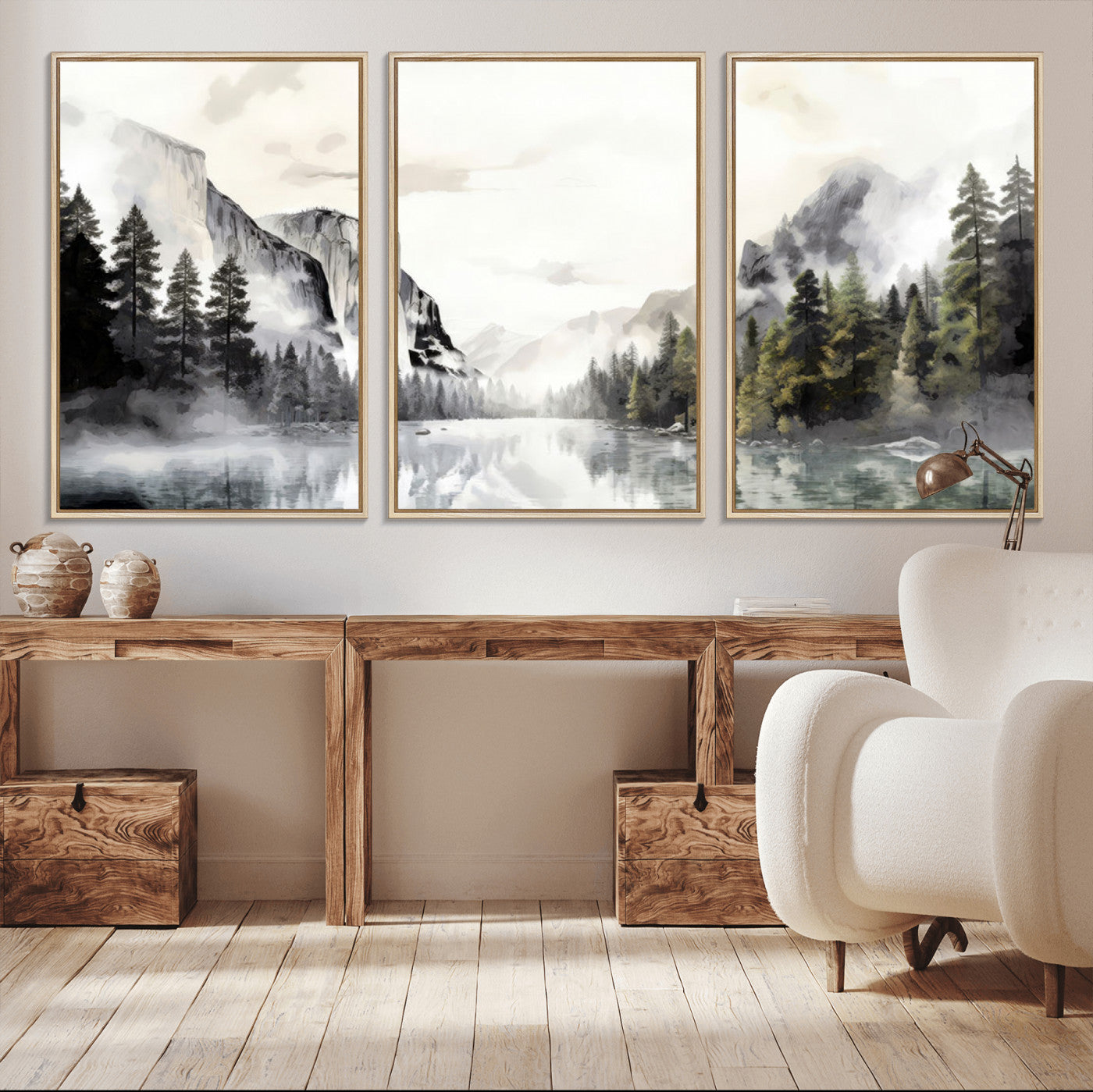 MGV-FC-60X30-3P - Yosemite Valley Wall Art Canvas Print – Framed and Ready to Hang – Majestic Nature Landscape Décor