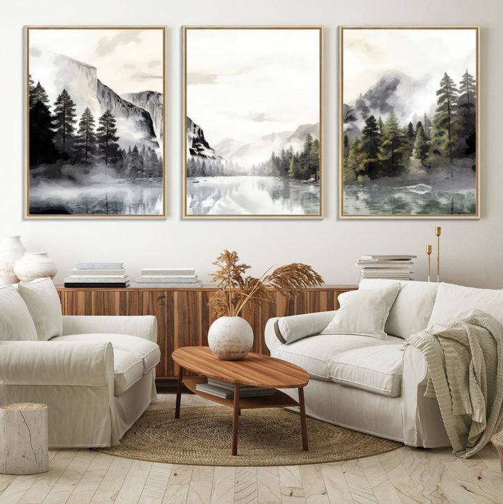 The Yosemite Valley Wall Art Canvas Print, a framed nature décor, is beautifully displayed.