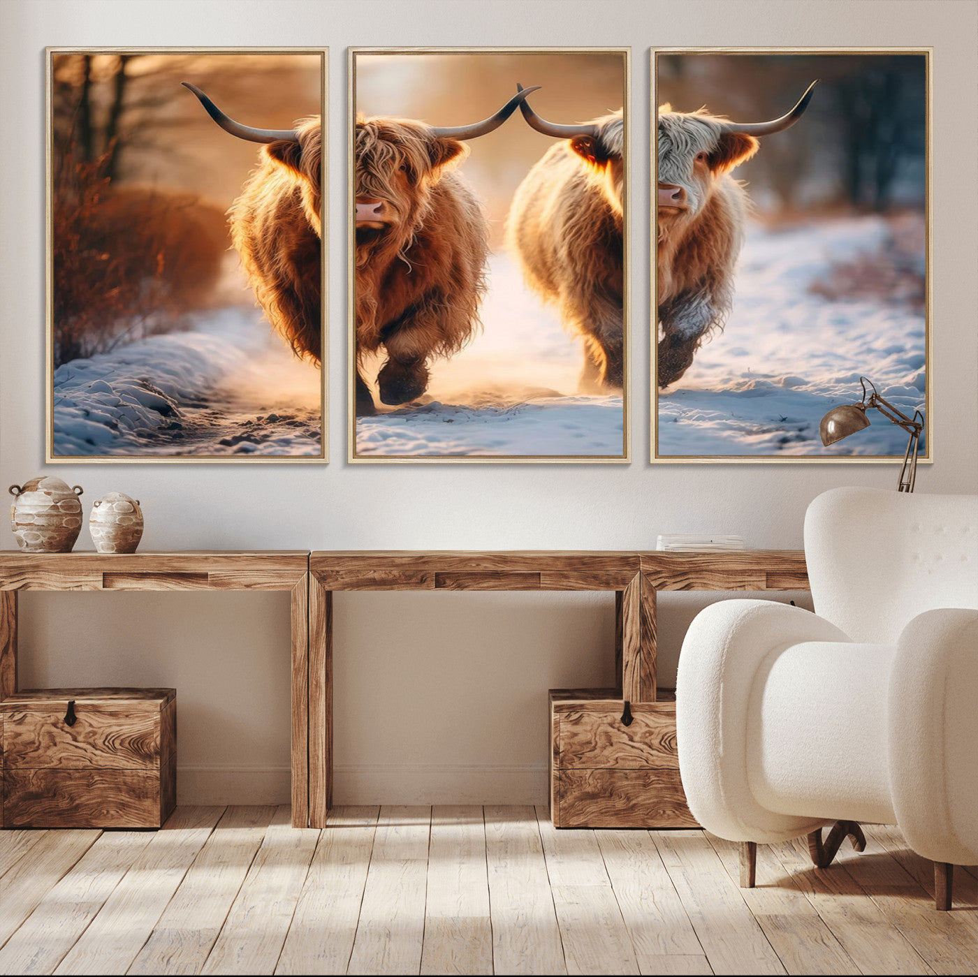 -Scottish Highland Cow Horn Farm Wall Art Canvas Print