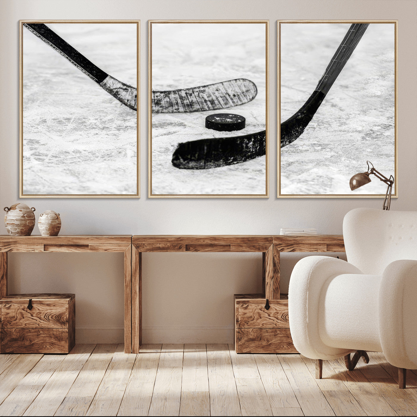 82900-MGV-FC-60X30-3P_Natural-Winter Ice Hockey Sport Canvas Wall Art Print - Hockey Wall Art Print