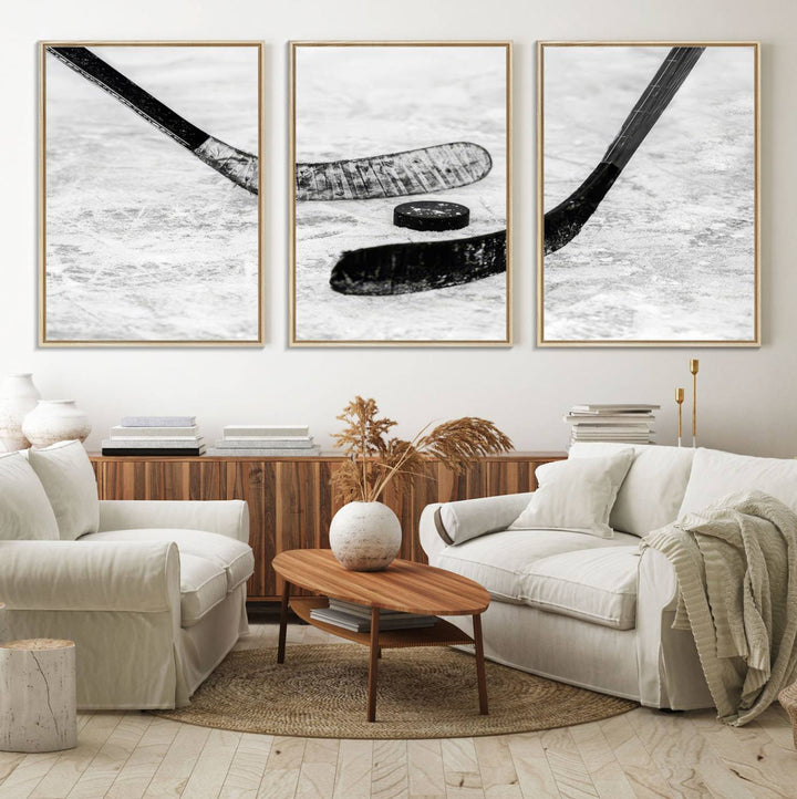 The dining room showcases Winter Ice Hockey Sport Canvas Art.