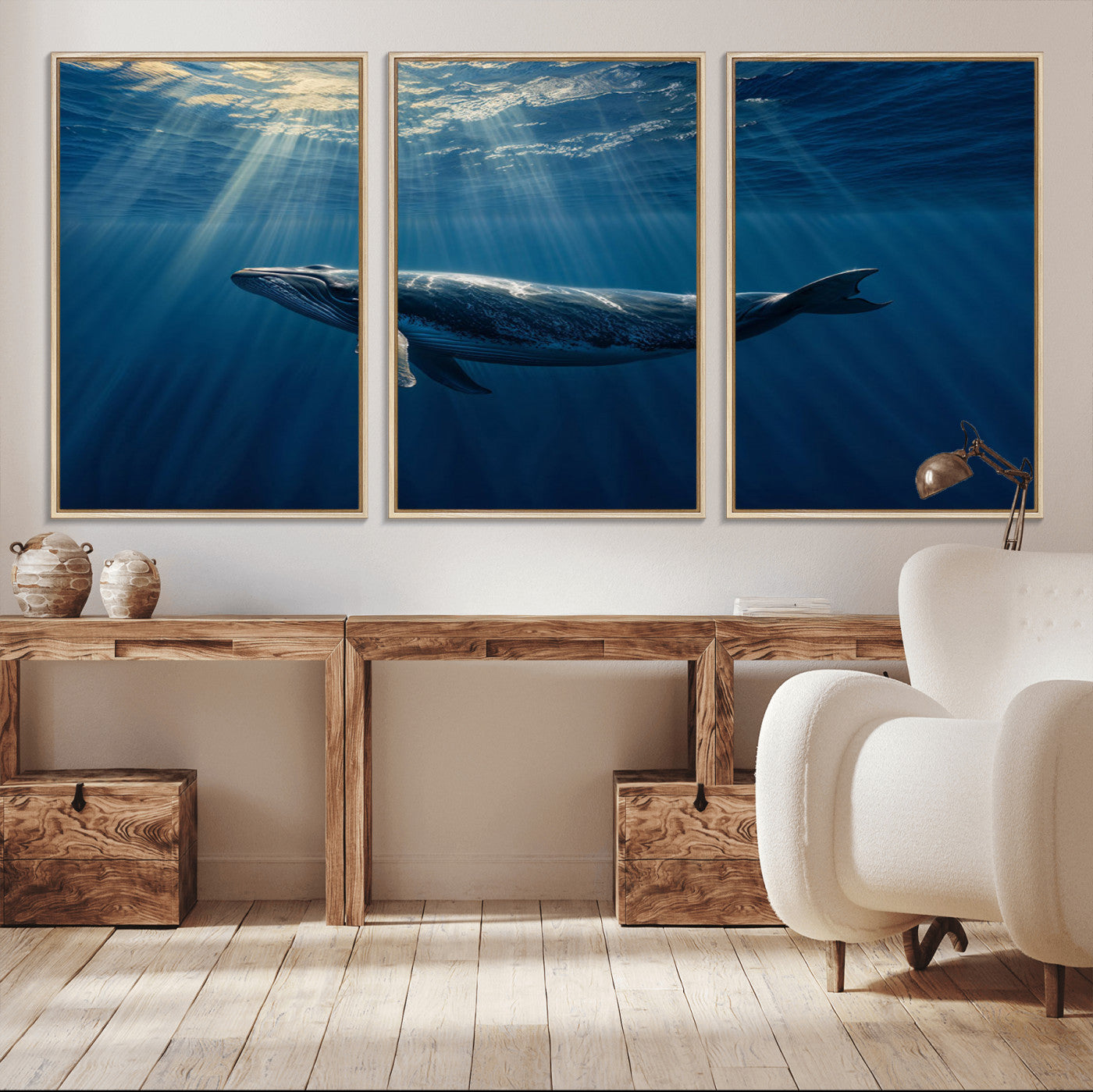 -Whale under Ocean Wall Art Canvas Print
