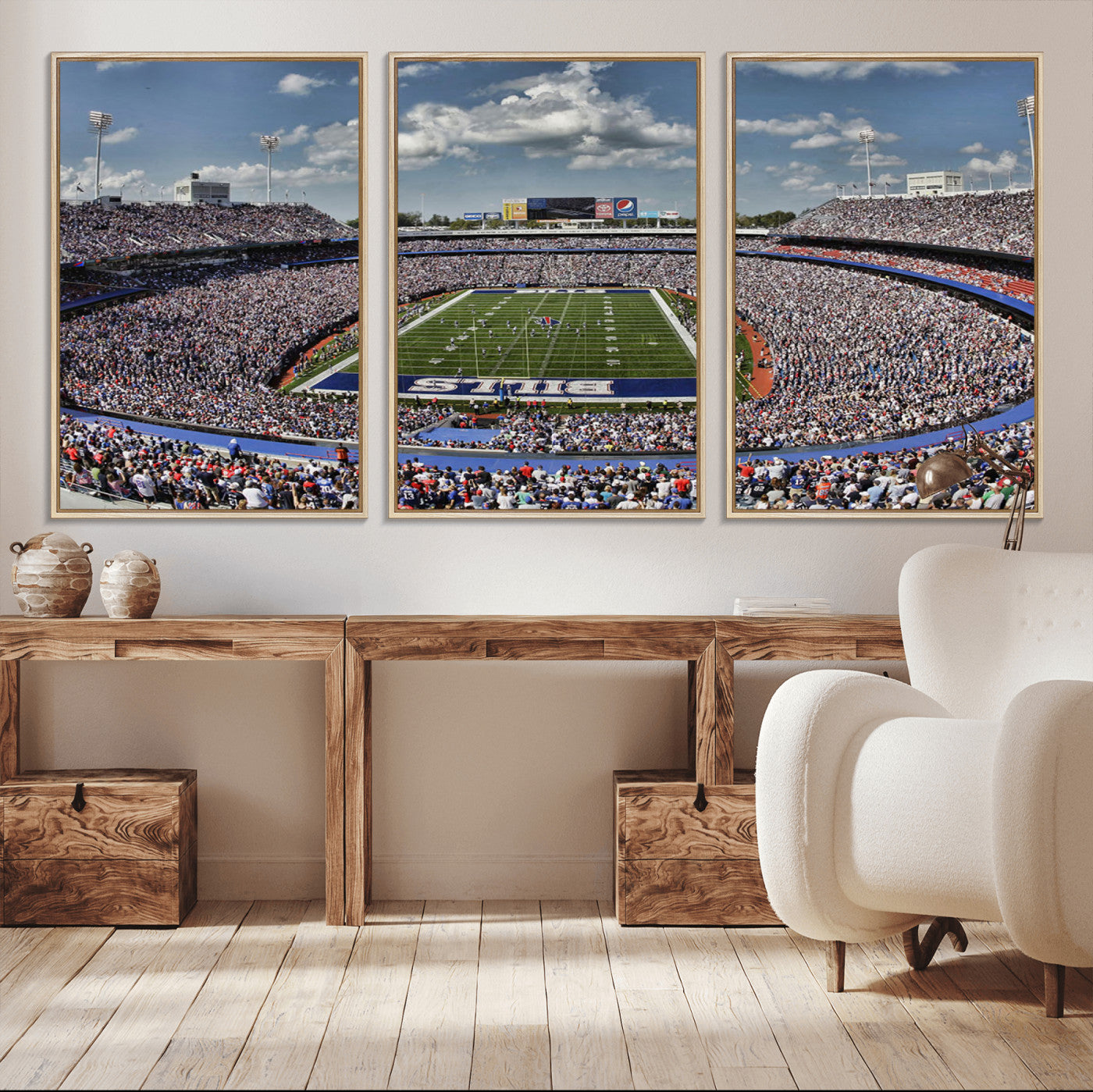 MGV-FC-60X30-3P - Buffalo Bills Highmark Stadium Wall Art Canvas Print - Bills Stadium Game Day Triple Canvas Wall Art - Buffalo Bills NFL Match