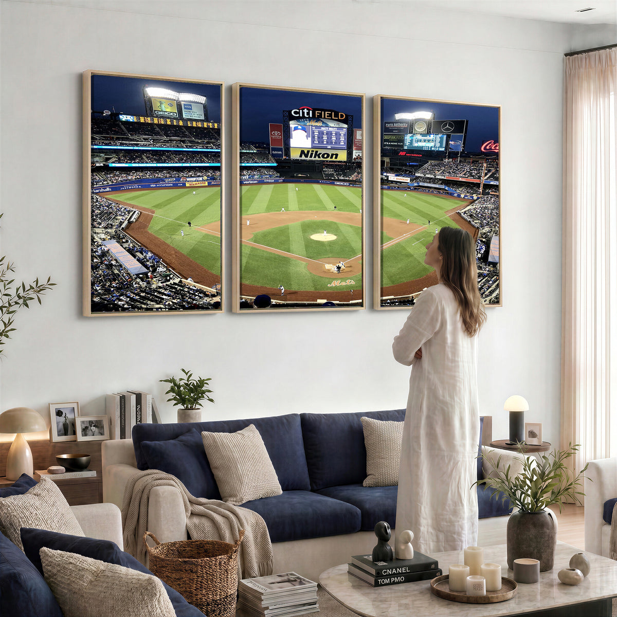 87666-MGV-CV-36X24 - Citi Field Wall Art Print | 3-Panel New York Mets Baseball Stadium Canvas Print | Framed Sports