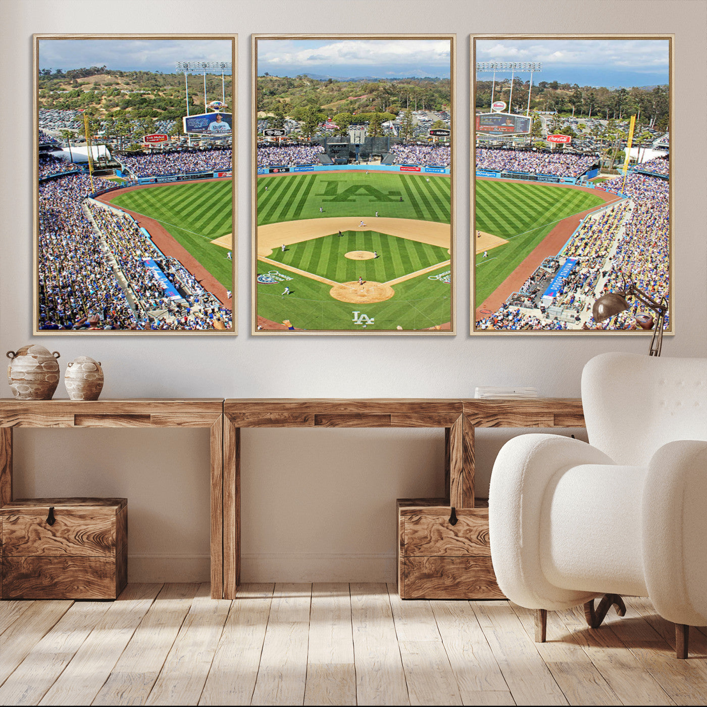 34760-MGV-FC-60X30-3P_Natural-Citi Field Wall Art Print | 3-Panel New York Mets Baseball Stadium Canvas Print | Framed Sports