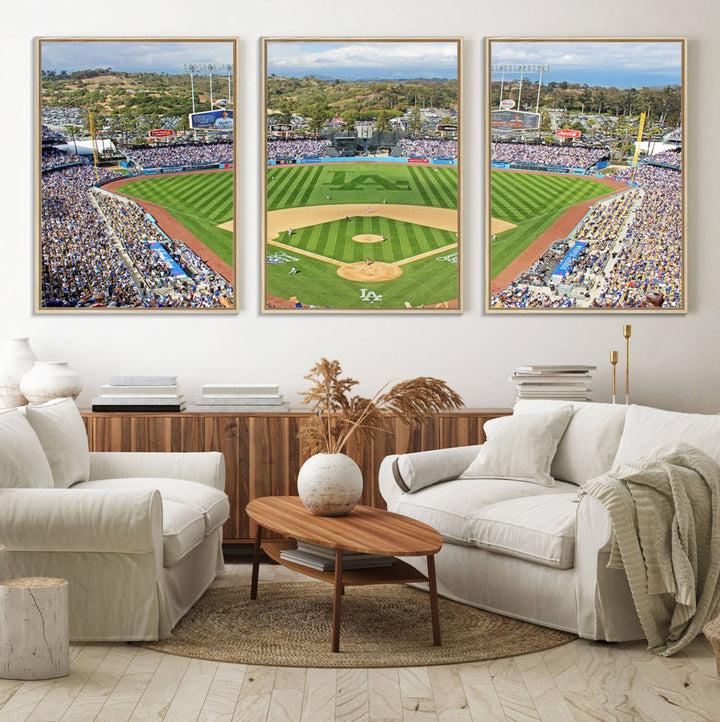 Aerial view of a sunny game day at Citi Field, captured in a 3-panel canvas print wall art.