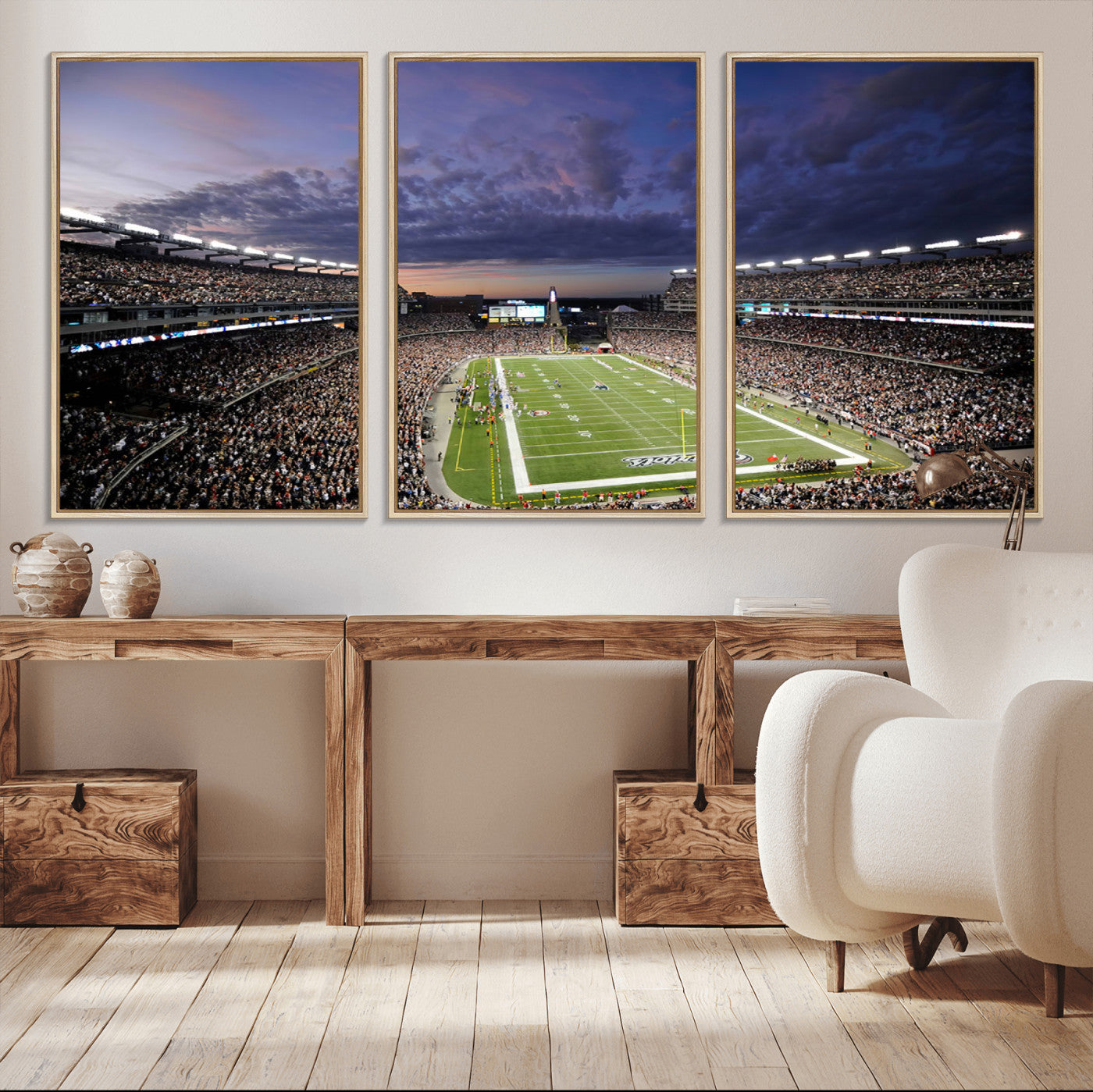 MGV-FC-60X30-3P - New England Patriots Football Team Print - Foxborough Gillette Stadium Wall Art Canvas Print