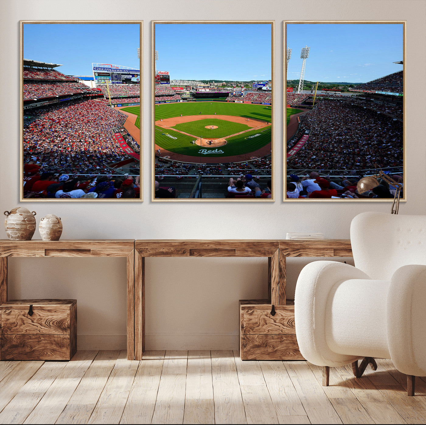 90998-MGV-CV-36X24-Cincinnati Reds Baseball Canvas Print - Great American Ball Park Stadium Wall Art Canvas Print