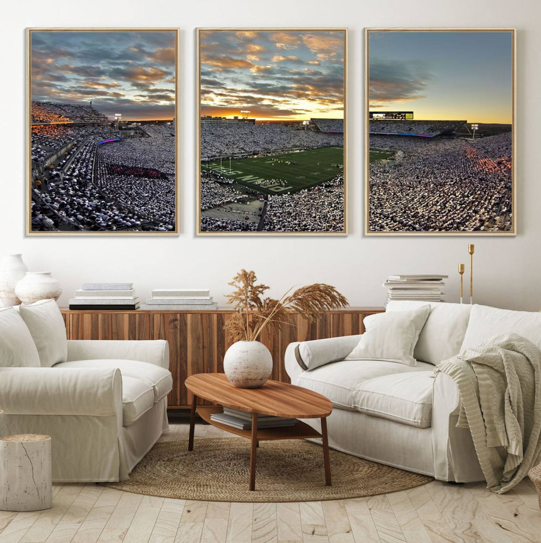 Enhance your dining area with team spirit by mounting the Beaver Stadium Wall Art, capturing sunsets in elegant style.