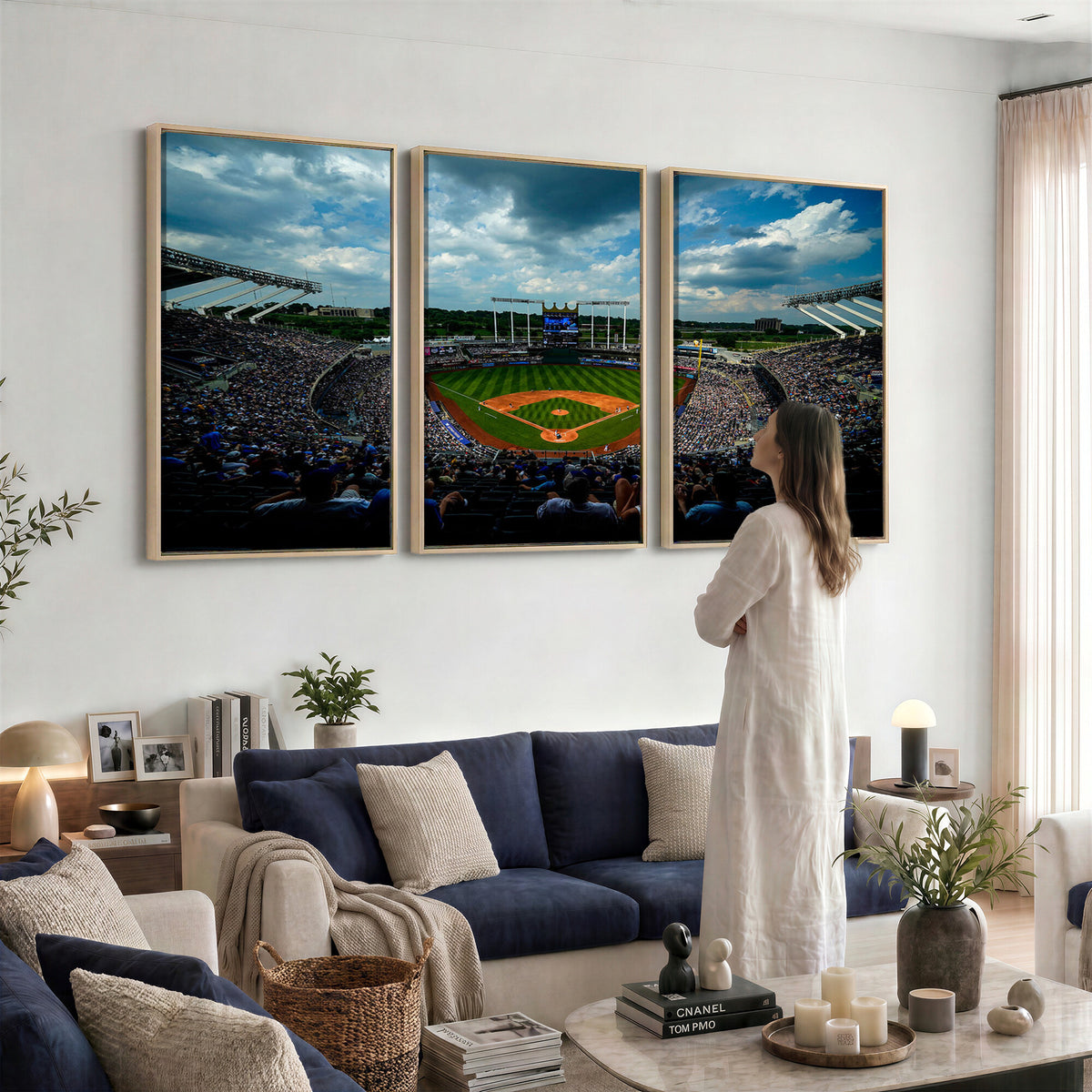 37127-MGV-CV-36X24 - 3-Panel Kauffman Stadium Wall Art Print | Large Kansas City Royals Baseball Canvas